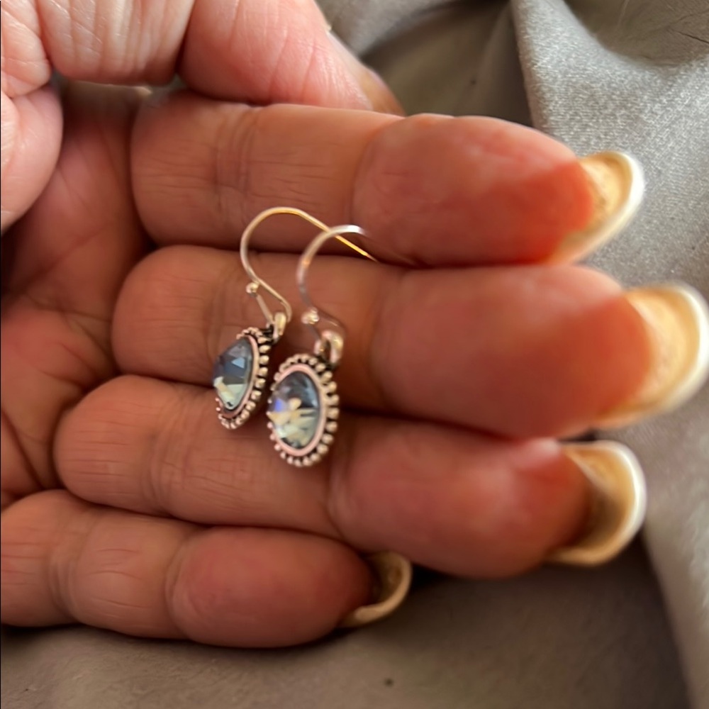 Silver Crystal Earrings with Intricate Design made with Swarofski crystals J-216 - Picture 3 of 3